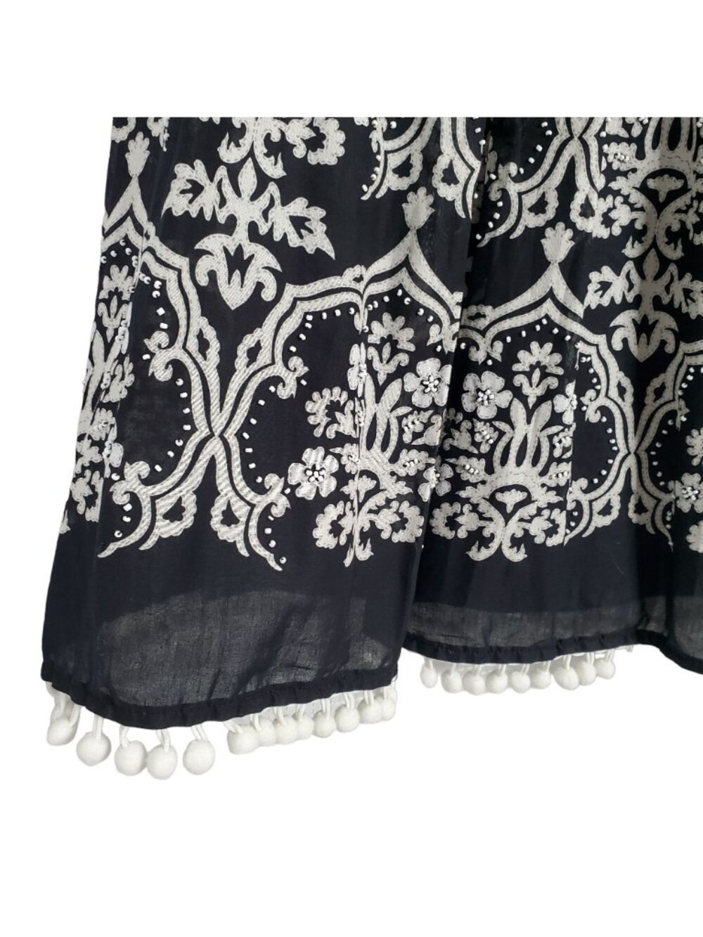 Loft NWT Size 12 Skirt Cotton Pleated A-line Beaded Pom Pom Hem Lined Midi Black - Picture 12 of 13